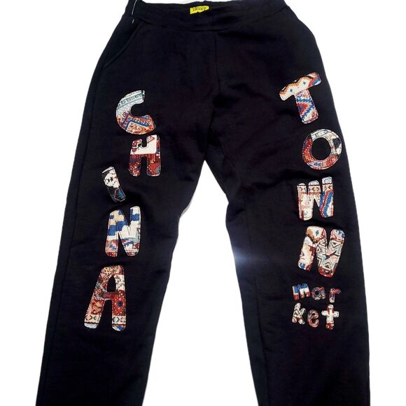 Chinatown Market Aztec Patchwork 3D Logo Black Sweatpants Men's Large NWOT - Picture 1 of 8